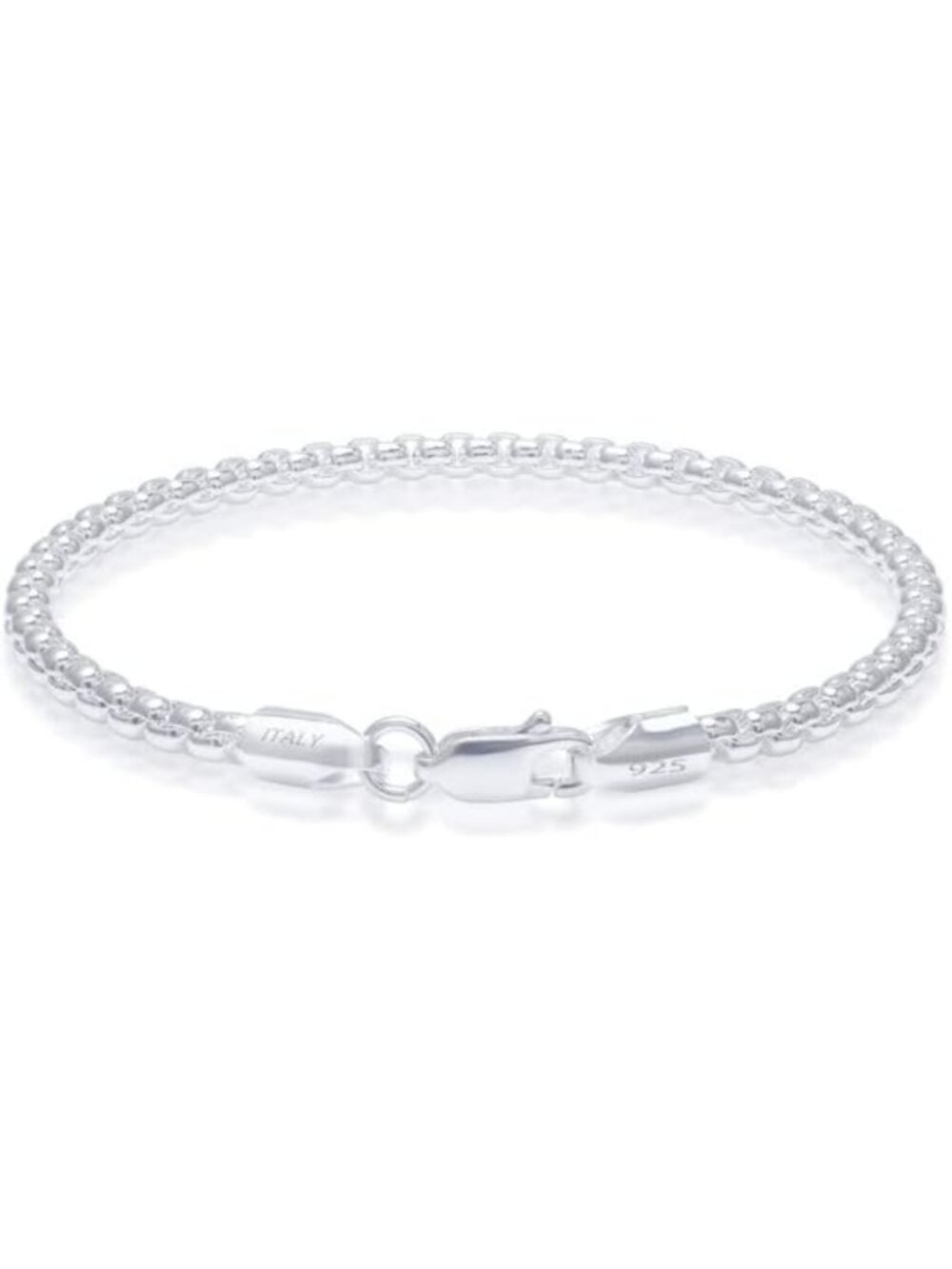 Stylish 925 Sterling Silver Box Chain Bracelets for Men & Women, Adjustable